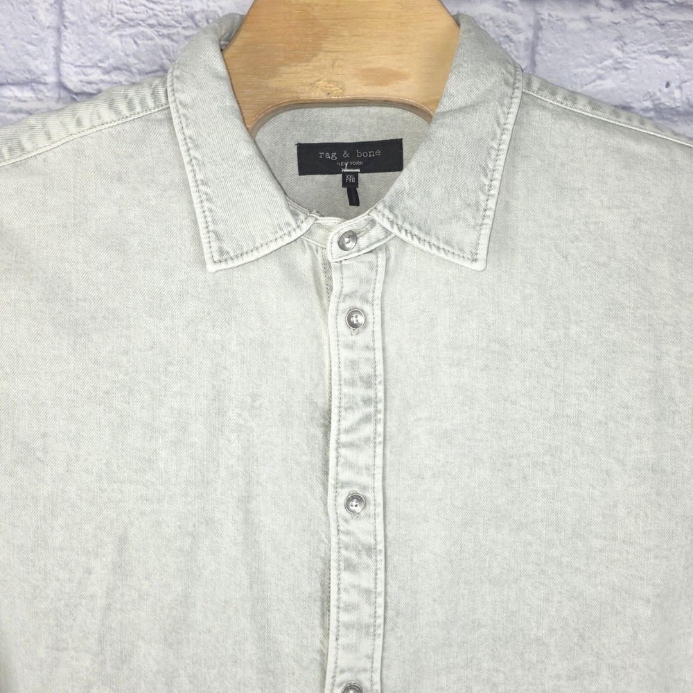 Rag & Bone Men Button Down Shirt Light Gray Cotton Lyocell Long Sleeve Sz 2XL